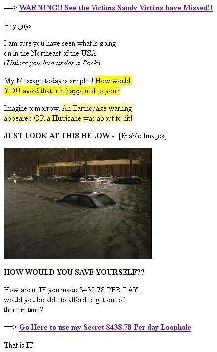 Hurricane Sandy Bogus Email Message