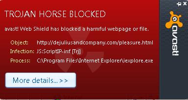anti-virus blocking the malicious website http://dejuliusandcompany.com