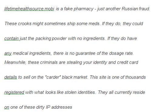 Comment made by users at Web of Trust about Fake Canadian Online Pharmacy