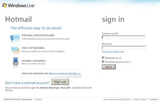 Fake Windows Live / Hotmail Login Page at softmisc.com