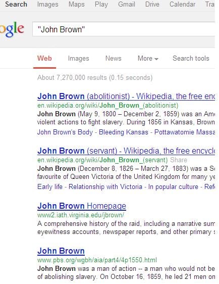 Google search results for John Brown