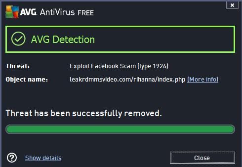 AVG Antivirus Blocking the Exploit Facebook Scam Type 1926