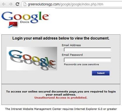Google Docs Phishing Email