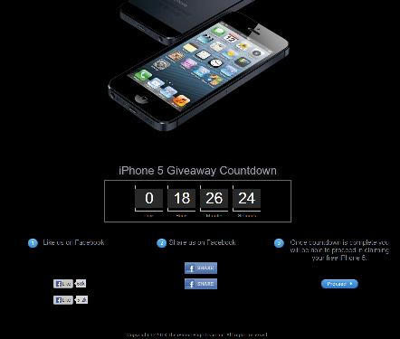 False Advertising: IPhone 5 Giveaway Countdown website theiphonepage.com