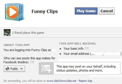 Funny Clips Facebook Application Permission Prompt