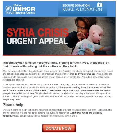 Scammers Impersonating the UN Refugee Agency (UNHCR) Email Message