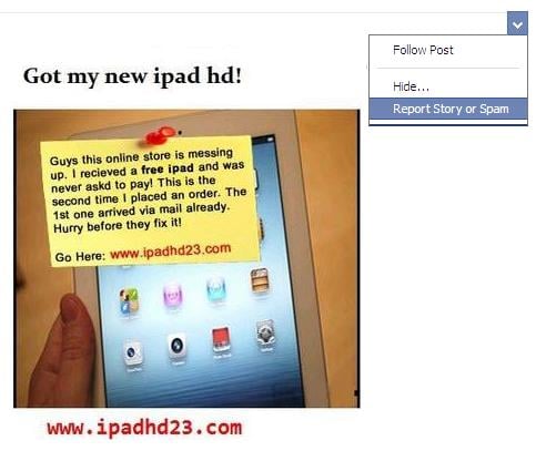 reporting a Facebook post as spam - Got My New iPad hd!