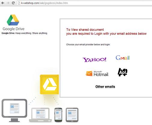 Google Drive phishing Webpage