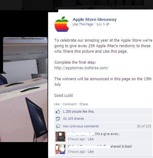 fake Apple iMac Store Products Giveaway Scam
