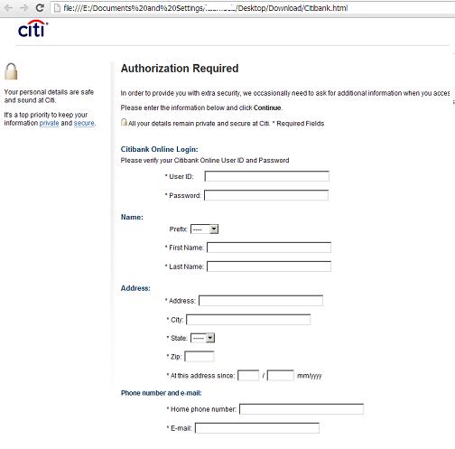 Citibank  Phishing or Fake form