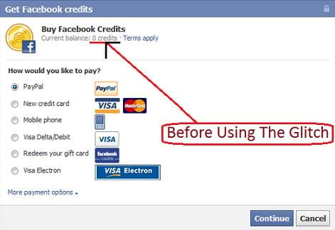 Purchase or Buy Facebook Credits