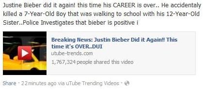 The Facebook Post: Justin Bieber Did it Again - Accidentally Killed 7-Year-Old Boy