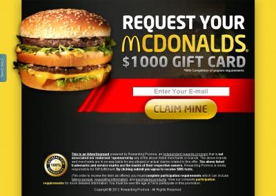 GET FREE McDonalds $1000 Gift Card