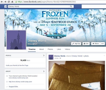 Fake Walt Disney World Facebook Page