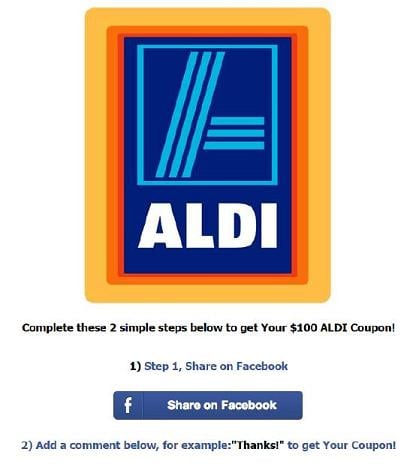 Fake Aldi Facebook website