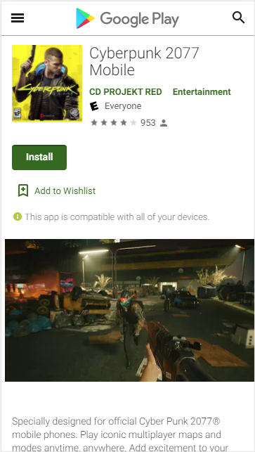 Cyberpunk 2077 Mobile Android Ransomware Fake Google Play Store