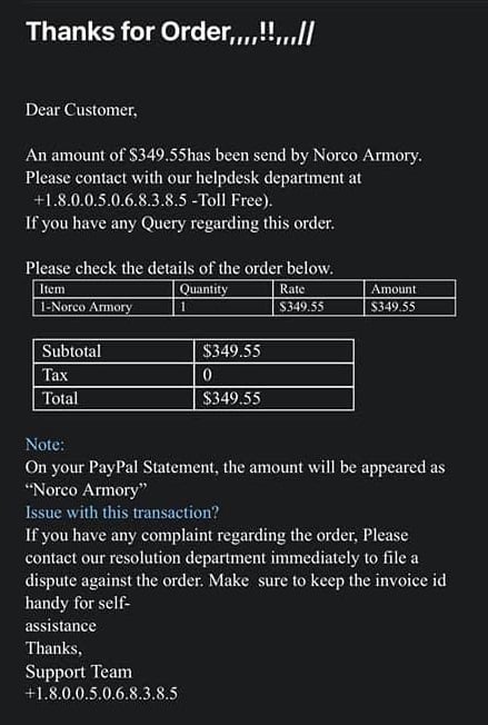 Norco Armory Email Scam 2