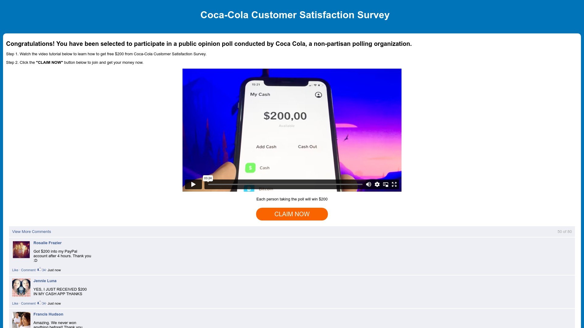 Coca Cola Survey Scam at decocash.com