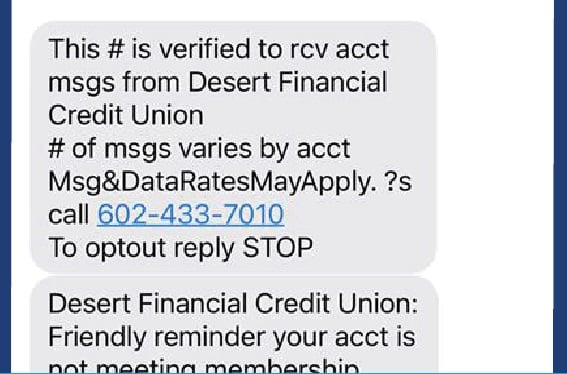 Financial Scam Text Message