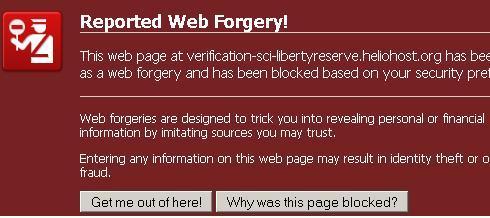 Firefox blocking Your Liberty Reserve Account Is Temporary phishing website