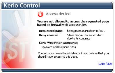 Kerio blocking Advance Loan Phishing Website