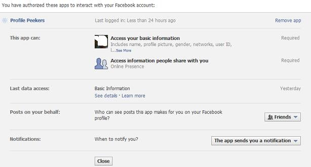 Instructions for removing the Profile Peekers Facebook Application from your account