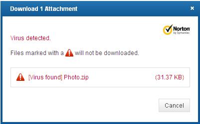 Norton Anti-virus blocking the malicious Photo.zip file