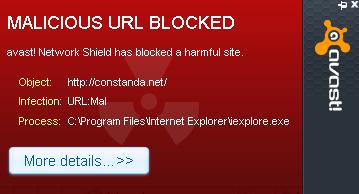 Avast blocking malicious website constanda.net