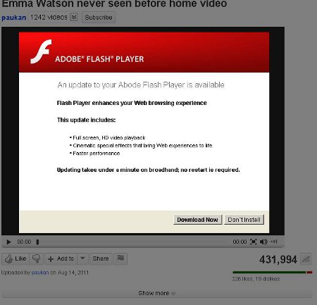 Malicious Website: Emma Watson Never Seen Before Home Video Adobe Flash Player