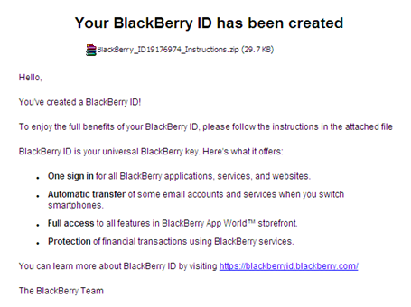 BlackBerry Malicious Email: Your BlackBerry ID has been created