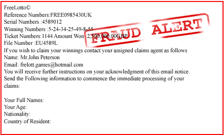 freelotto fraudulent e-mail message