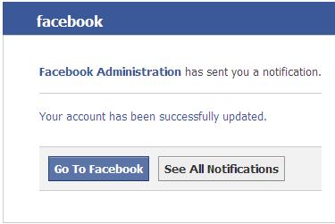 Facebook Administration has sent you a notification fake email