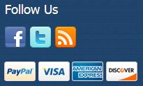 Twitter,Facebook, RSS, Paypal visa,american express, discover logos