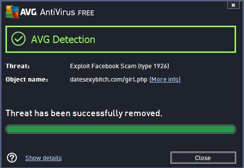AVG Blocking the Exploit Facebook Scam Type 1926