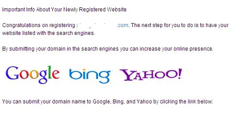 Newly Registered Website Domain Name Search Engine Submission Scam