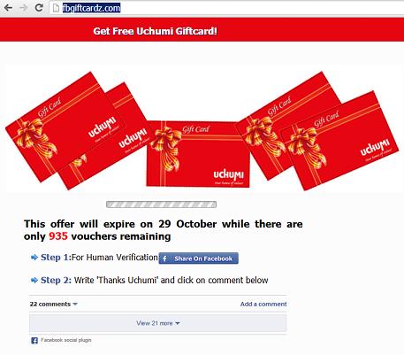 The Malicious Website http://fbgiftcardz.com/