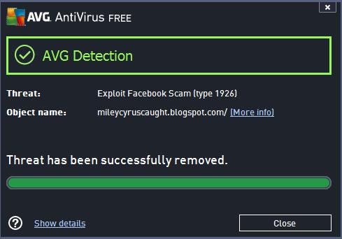 AVG Blocking the Exploit Facebook Scam Type 1926