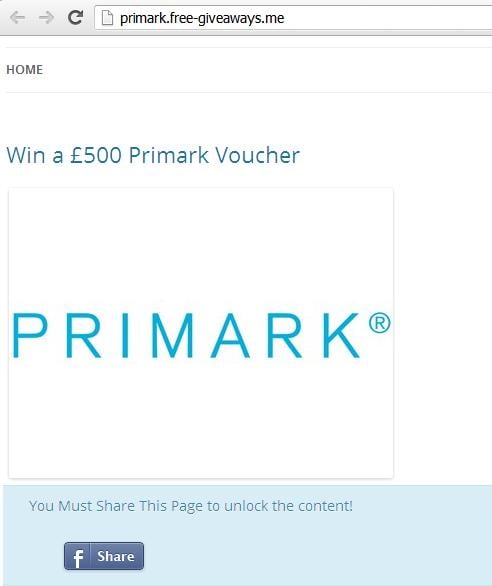 Fake Primark Website hxxp://primark.free-giveaways.me/