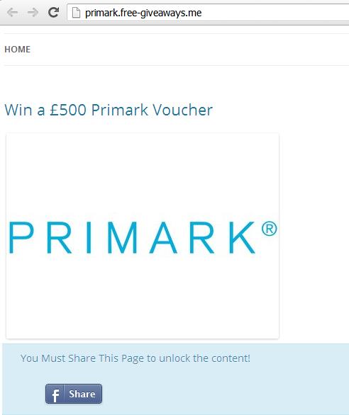 Fake Primark Website hxxp://primark.free-giveaways.me/