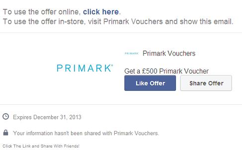 Fake Primark Free Voucher Offer Email Message