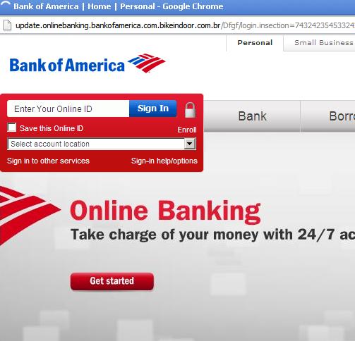 phishing or fake bank of america website