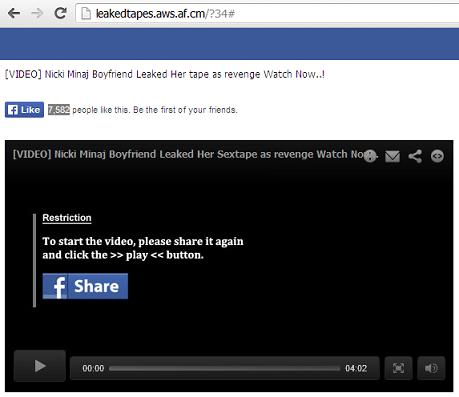 Facebook scam website hxxp://leakedtapes. aws. af.cm/