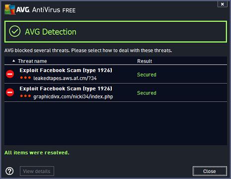 AVG Blocking the Facebook Scam 1926 Threat