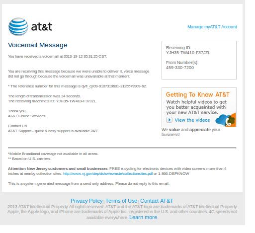 AT&T - You Have a new Voice Mail - Virus Email Message