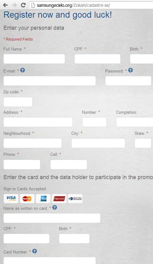 The "Dream Christmas Promotion - Samsung & Cielo" Phishing Scam registration page