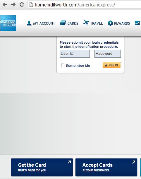 Malicious website hxxp://homeindilworth.com/americanexpress/.