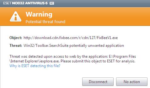 ESET Antivirus blocking the download of FixBeeV1.exe