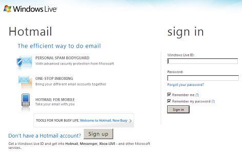Fake Hotmail or Windows Live Login Page