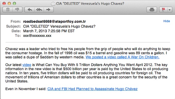 CIA DELETED Venezuela Hugo Chavez Malicious E-mail