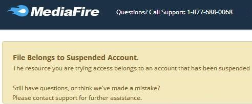 Mediafire.com - File Belongs to suspended account